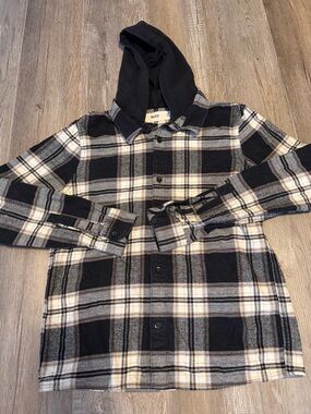 Men’s Hollister Black & White Plaid Hooded Flannel Shirt